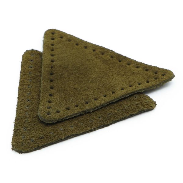 Заплатки пришивные из замши, треугольник равносторонний 6см с перфорацией, 2 шт, 100% кожа, 33 хаки, 59116