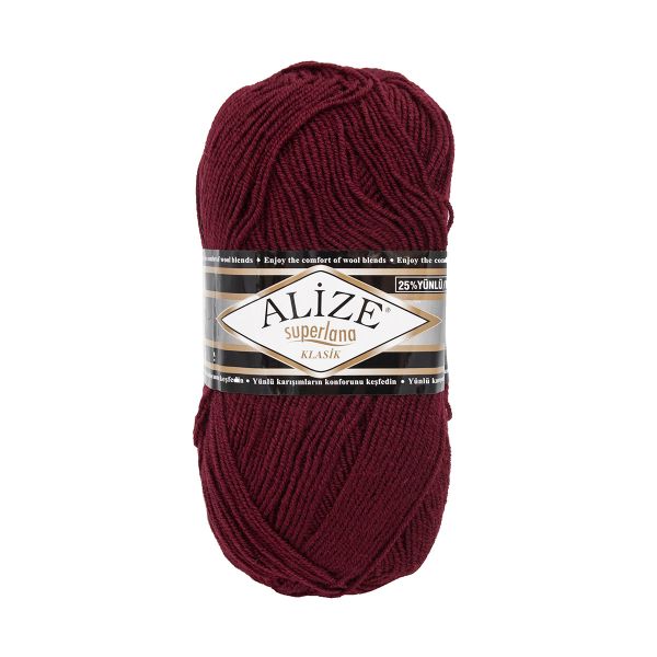 Пряжа Alize (Ализе) Superlana klasik / уп.5 мот. по 100 г, 280м, 057 бордовый A