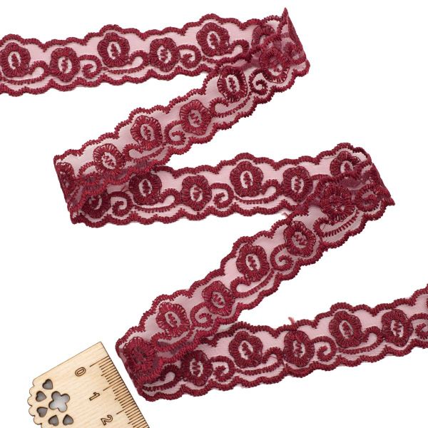 Кружево на сетке 23 мм, 6,8 м ±4 см, 112 бордовый