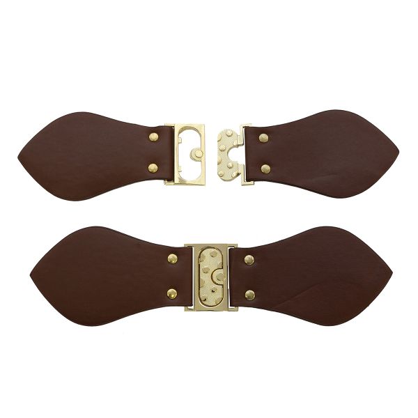 Фурнитура застежка для кардигана кожаная №2 коричневая 24см (золото), 2 шт