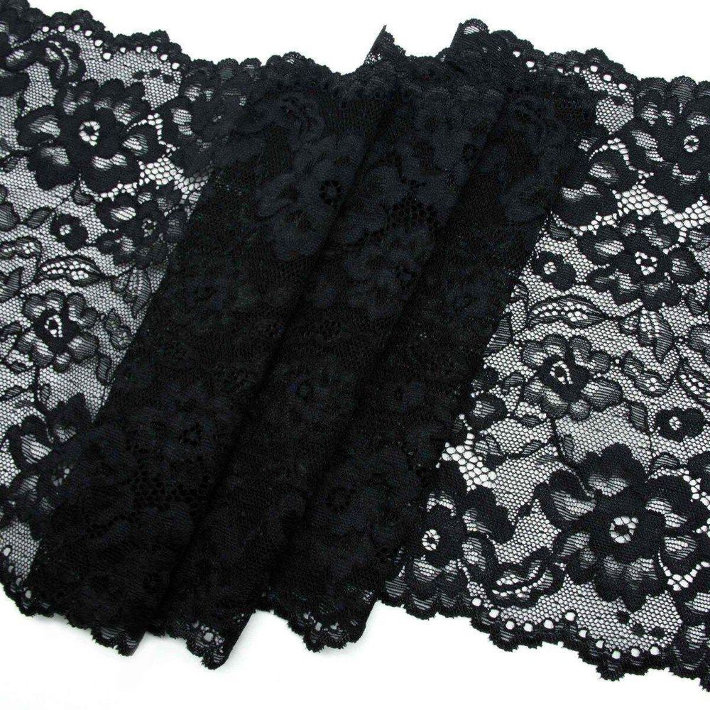Кружево бельевое эластичное 215 мм / 10 м, черный, S090722