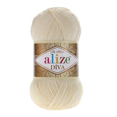 Пряжа Alize (Ализе) Diva / уп.5 мот. по 100 г, 350м, 001 кремовый A