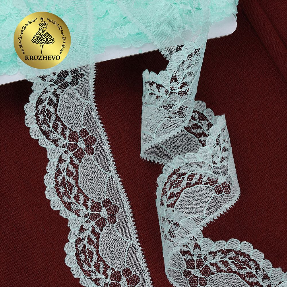 Кружево отделочное в стиле "трикотаж" 40 мм, диз. 278, цв.08 мята, уп. 27,4 м