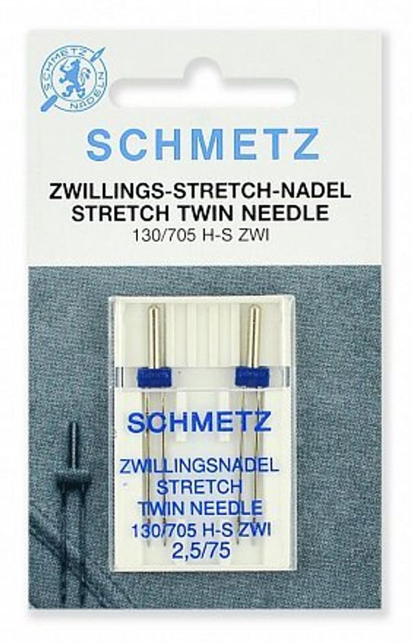 Иглы для швейных машин стрейч двойные Schmetz 130/705H-S ZWI № 75/2.5, 2 Иглы для швейных машин
