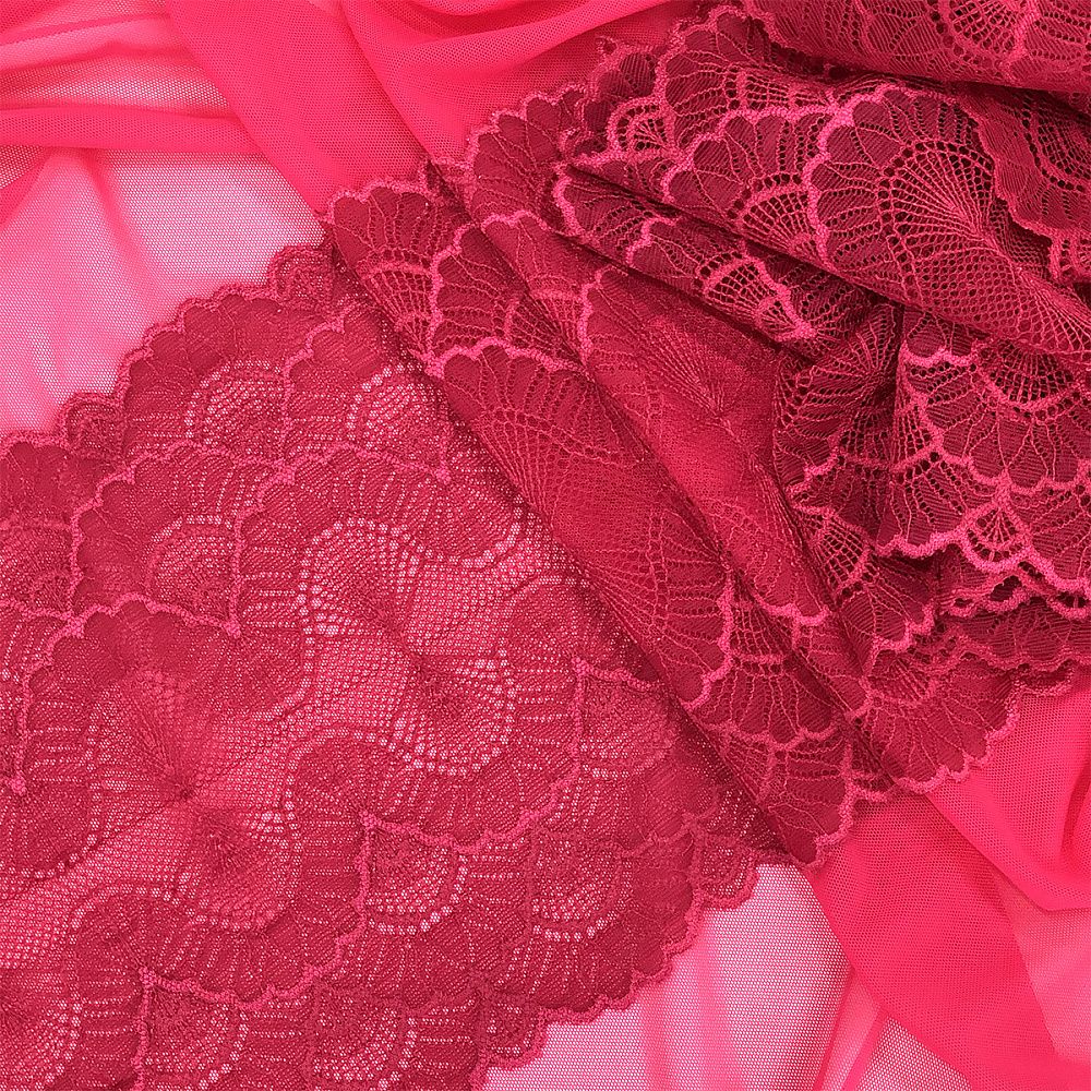 Кружево эластичное (стрейч) 195 мм, TBY.8034, S261 лесная ягода, 10м, Kruzhevo