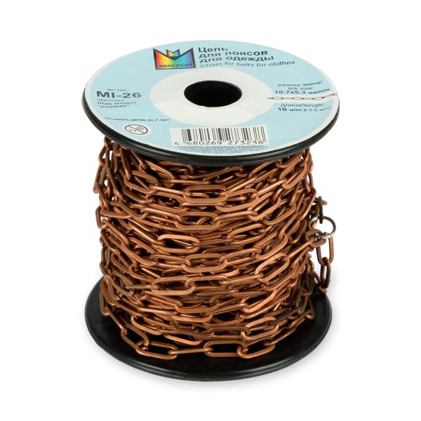 Цепочка декоративная 10.7х5.3 мм, 10 м,±0.5 м, под медь, Micron MI-26