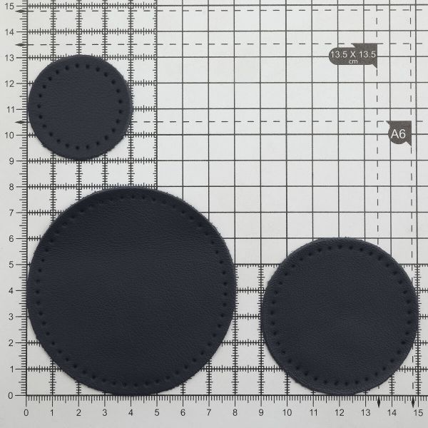 Набор заплаток пришивных из кожи, круг ⌀4см, 6см и 8см, с перфорацией, 3 шт, 100% кожа (05 темно-синий), 9401