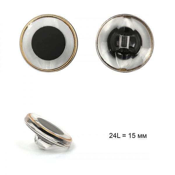 Пуговицы на ножке пластик B304 цв.03 черный/золотой 24L на ножке 50 шт
