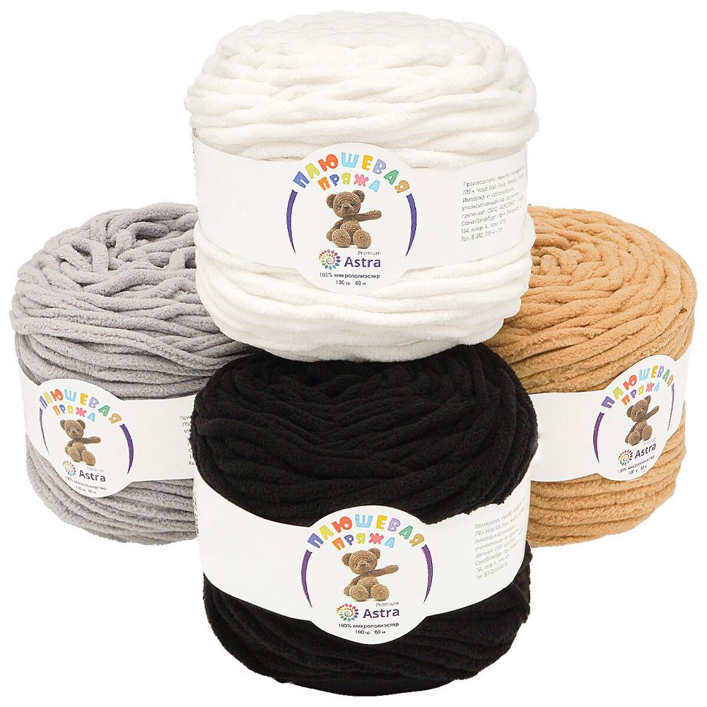 Пряжа Astra Premium (Астра Премиум) Плюшевая / уп.4 мот. (4 цвета) по 100 г, 80 м, ассорти №2