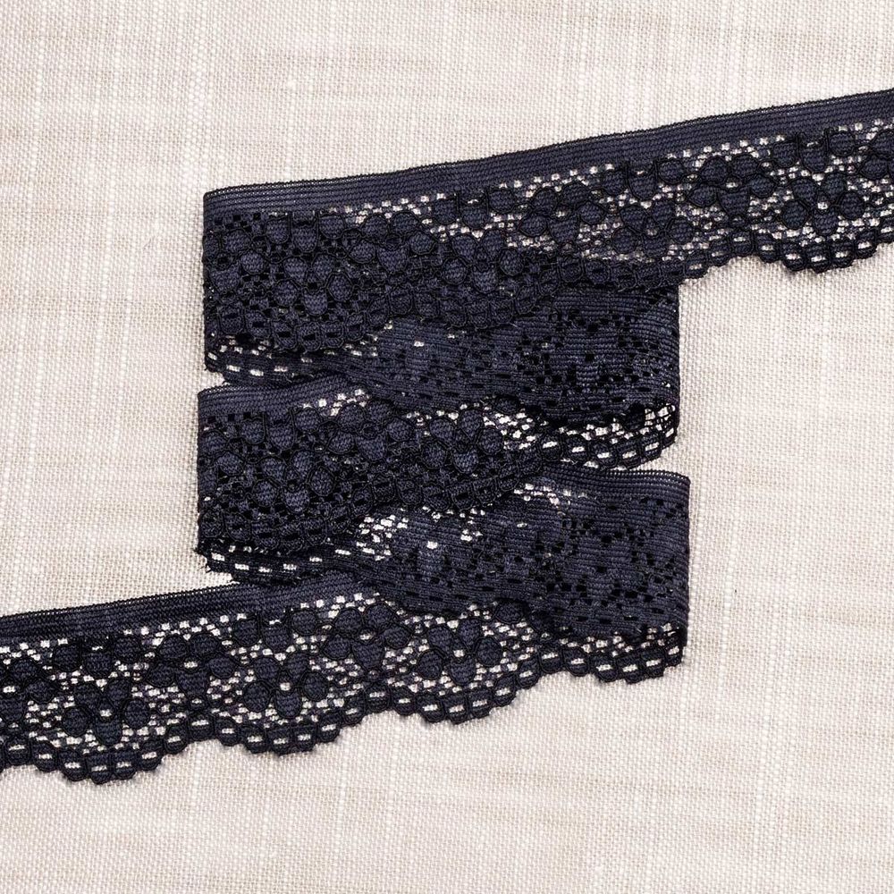 Кружево эластичное (стрейч) 25 мм / 50 метров, черный ирис, К009.025