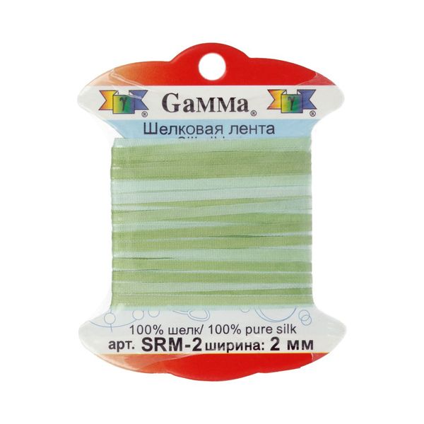 Лента (тесьма) шелковая 2.0 мм / 9.1±0.5 метров, M041 св.зеленый/зеленый, Gamma SRM-2