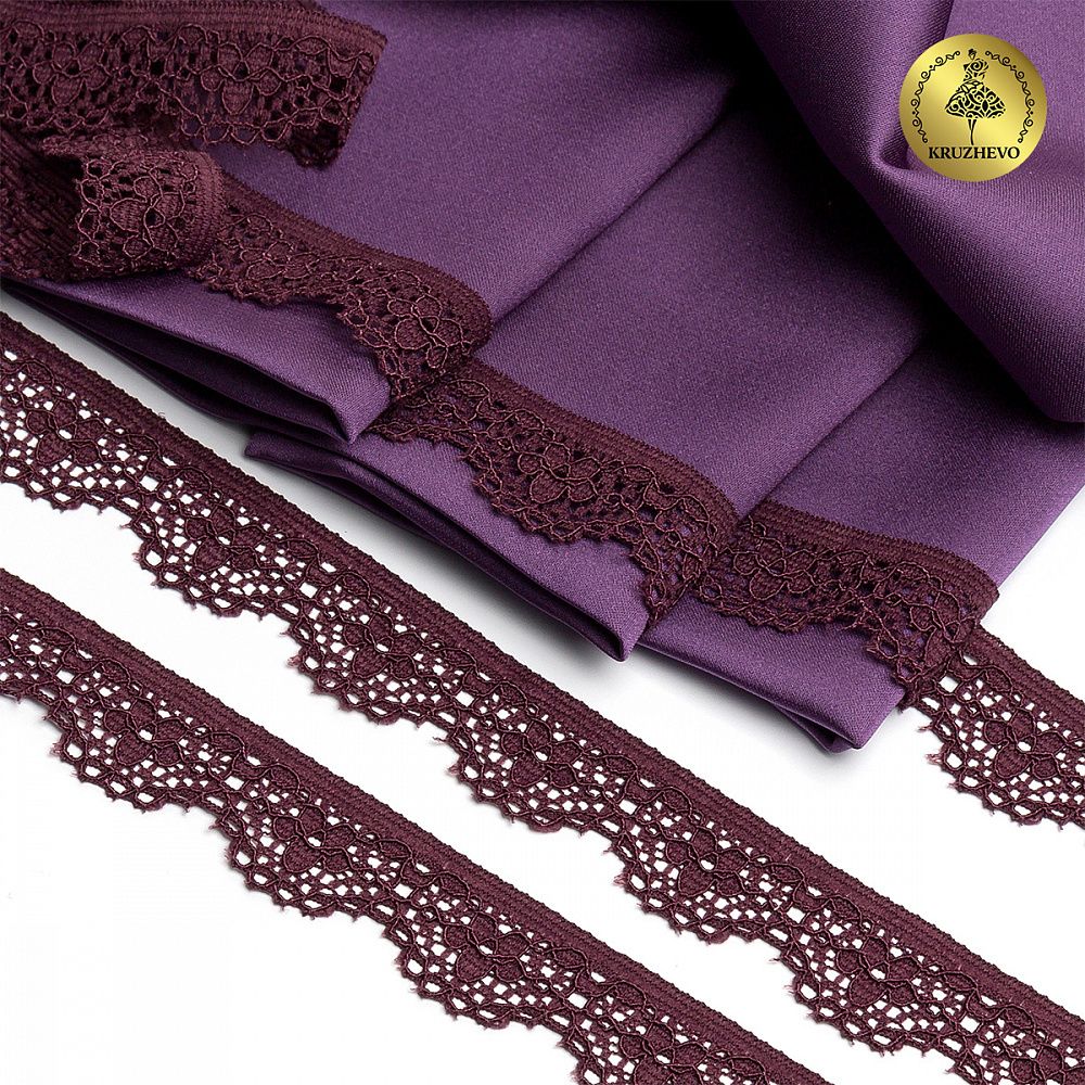 Кружево эластичное (стрейч) 15 мм 8031, цв.S254 сливовое вино уп.50м, Kruzhevo