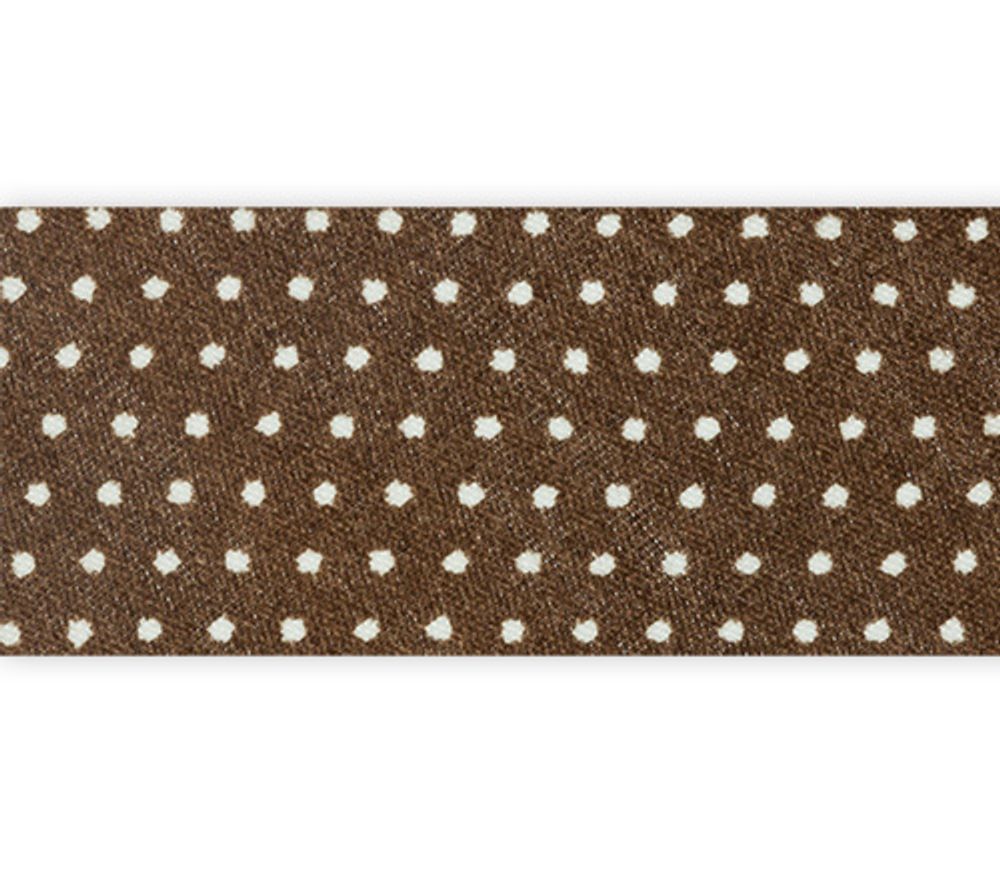 Косая бейка хлопковая 20 мм / 25 метров, 098P коричневый/белый горох, Gamma GBF-20