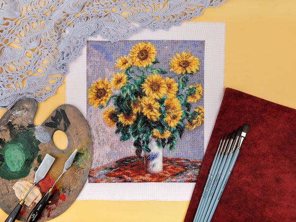 Набор для вышивания нитками Panna, Золотая серия, Букет подсолнухов, 29х36 см