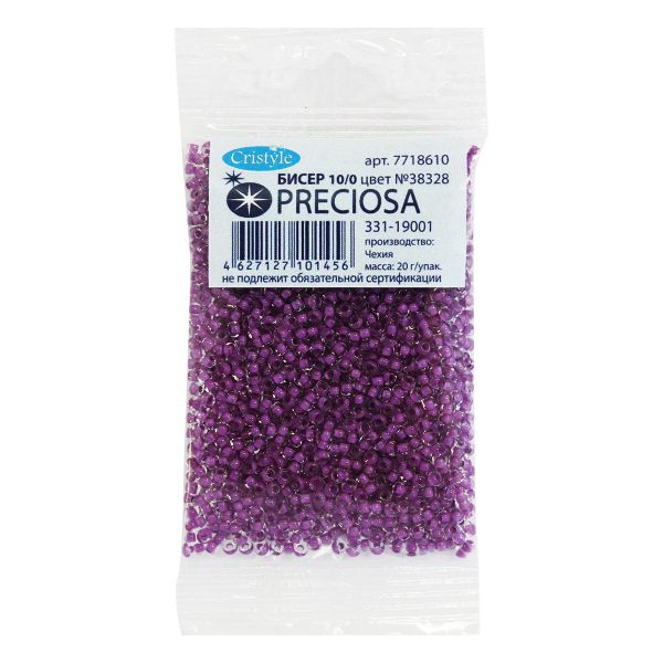Бисер Preciosa прозрачный с цветн. серед. и с покрытием 10/0 (2.3 мм), круг.отв, 20гр, уп.5 шт