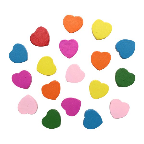 Бусины дерево 17х18 мм, цветной микс, сердечки, 15 г, Astra&Craft, яркий микс