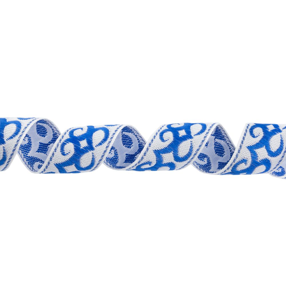 Лента (тесьма) жаккардовая 24.0 мм / 25 метров, Орнамент для северных народов, рис 9787 белый/синий (№3), Gamma С3772