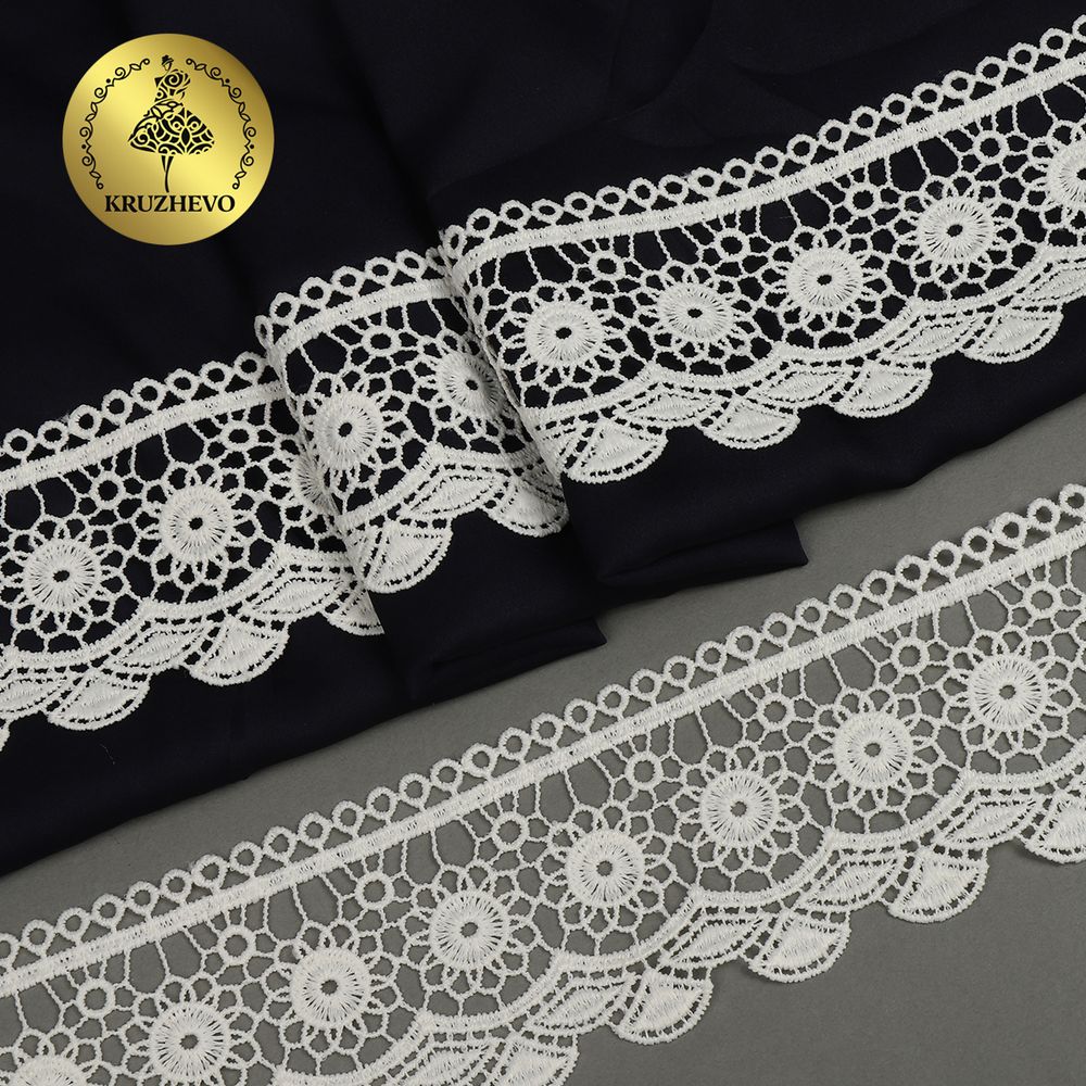 Кружево гипюр (плетёное) матовая нить Kruzhevo 60 мм, TBY.0840, F102 молочный, 13.71м