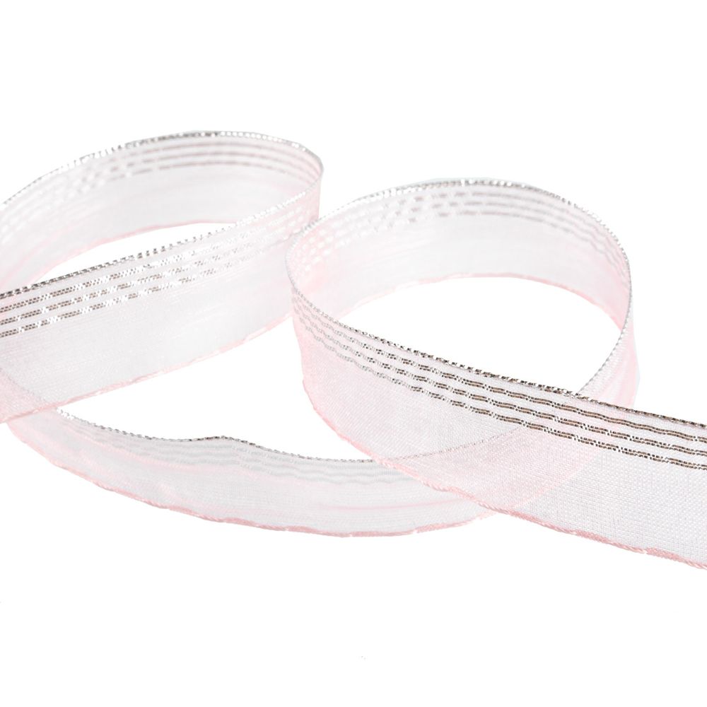 Лента капроновая (органза) 20.0 мм / 25 метров, 050 бл. розовый/серебро, Blitz ORT-20