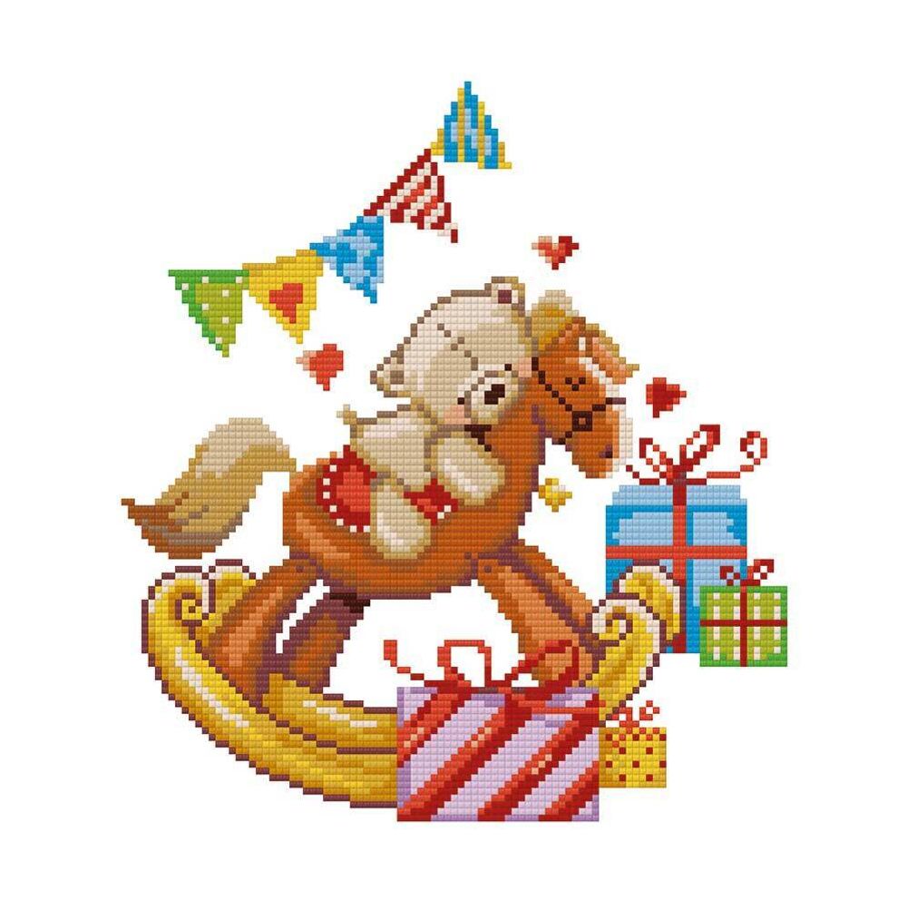 Алмазная (кристальная) мозаика Фрея, Мишка на лошадке, 31х31 см