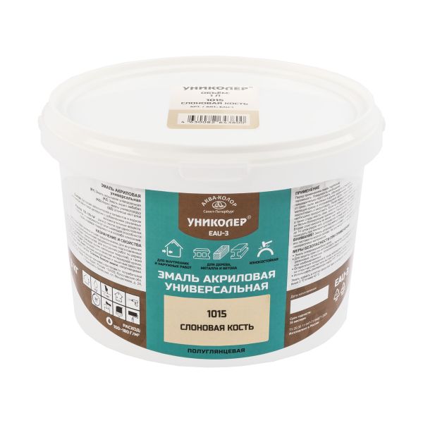 Эмаль акриловая универсальная 3 кг, RAL 1015 - слоновая кость, Униколер EAU-3
