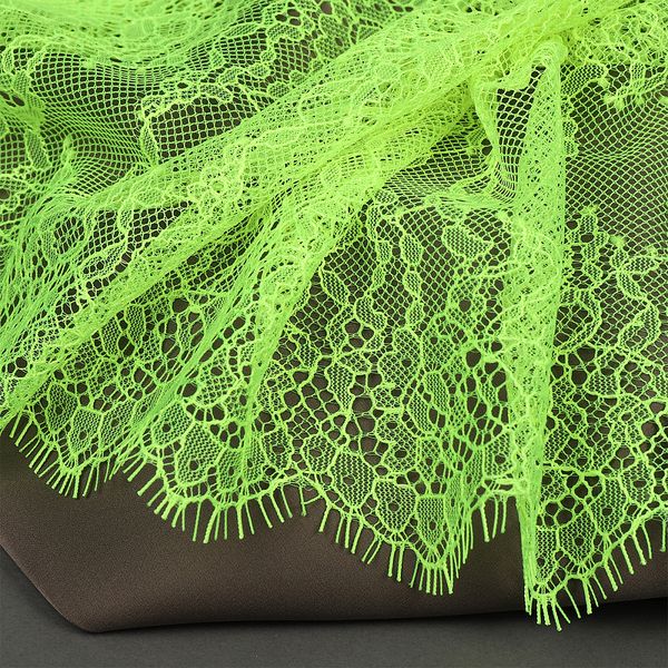 Кружево шантильи (реснички) диз. A88 шир.170мм цв.F229 зелено-желтый неон, 3 метра, Kruzhevo