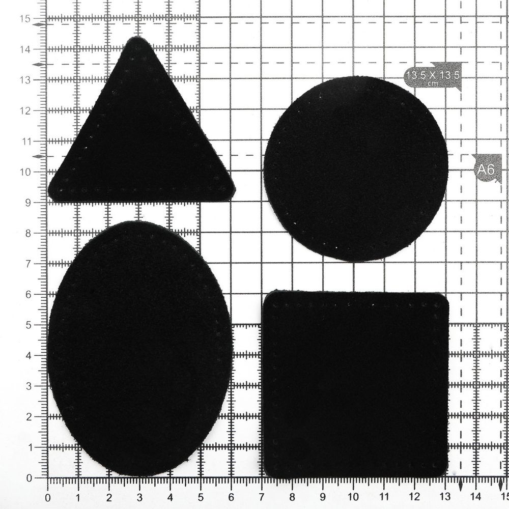 Набор заплаток пришивных из замши, круг, квадрат, треугольник, овал 6см, с перфорацией, 4 шт (20 черный), 59723