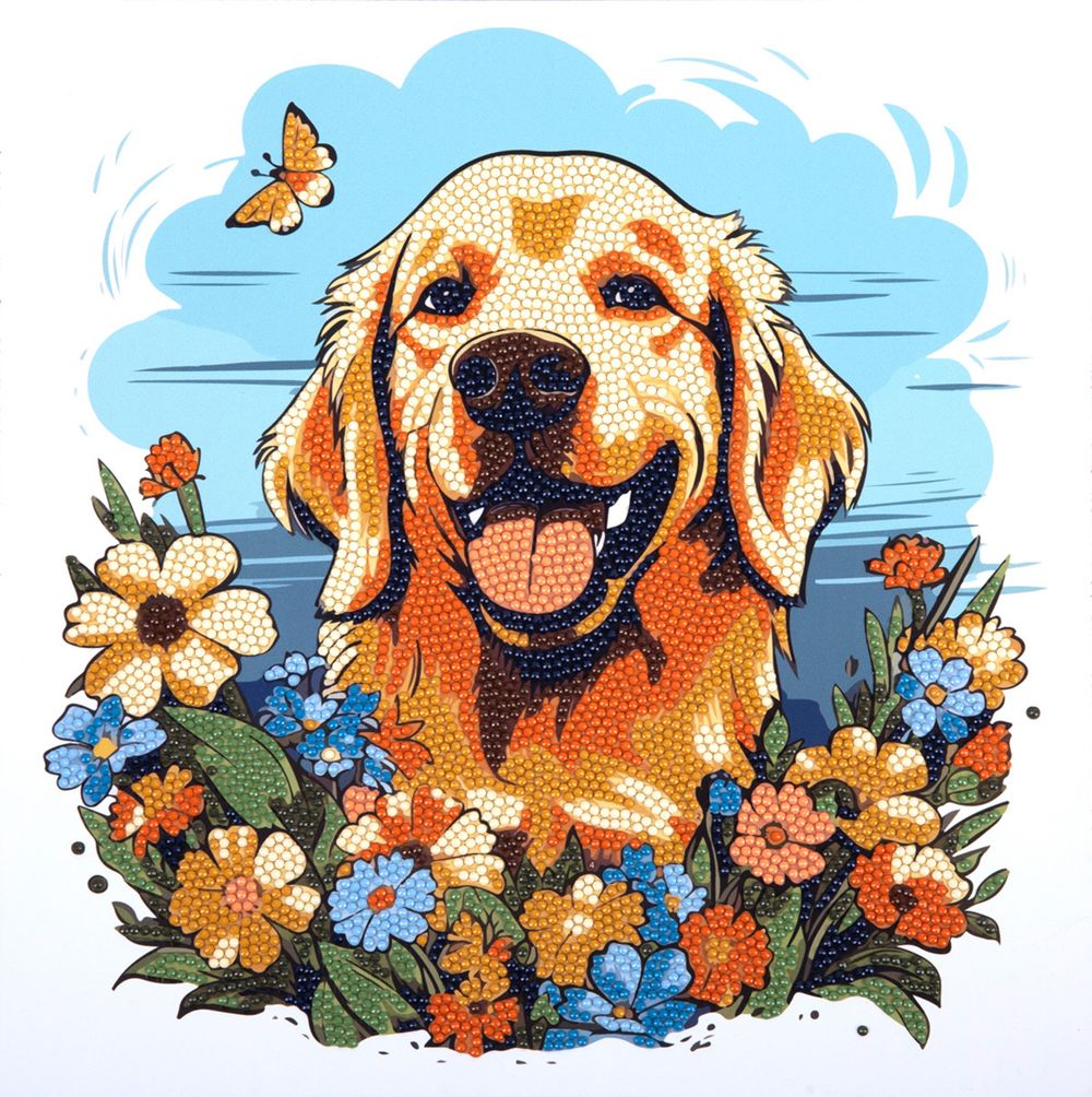 Алмазная (кристальная) мозаика Фрея ALBP-259, постер Собачка в цветах, 30х30 см