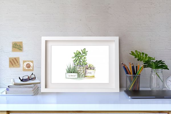 Скетч для раскрашивания акварельными карандашами Фрея RPSA-0042, Суккуленты в горшках 29.5х20.5 см