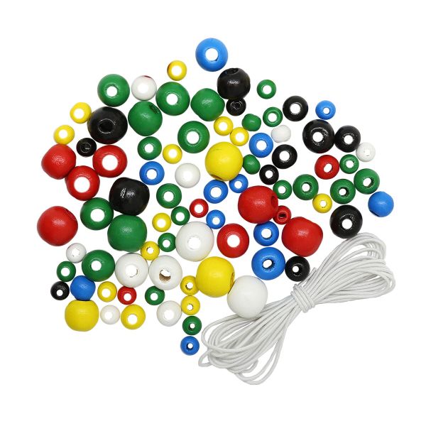 Бусины дерево набор со шнуром 6, 8, 10, 12 мм, яркий микс, 90 шт, Astra&Craft, 160819