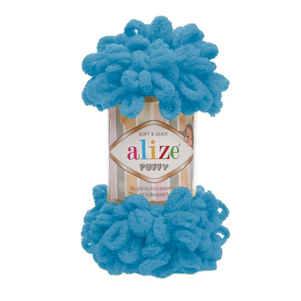 Пряжа Alize (Ализе) Puffy / уп.5 мот. по 100 г, 9м, 016 голубой сочи A