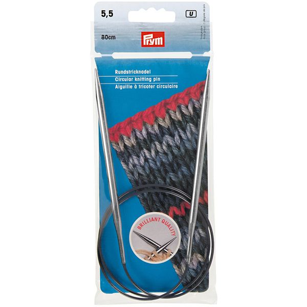 Спицы круговые ⌀5.5 мм, 80 см, 1 шт, серебристые, Prym 212174