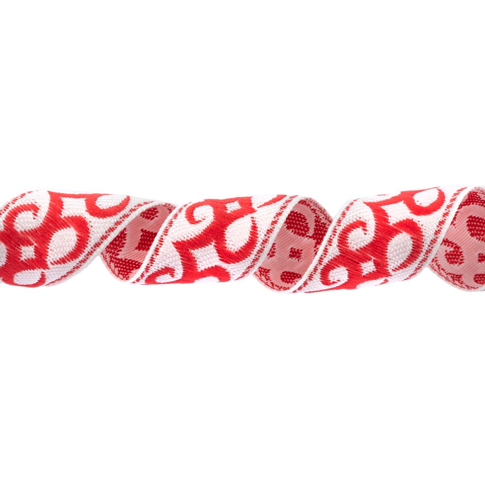 Лента (тесьма) жаккардовая 24.0 мм / 25 метров, Орнамент для северных народов, рис 9787 белый/красный (№1), Gamma С3772