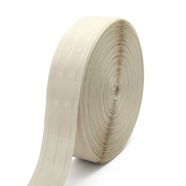 Лента (тесьма) шторная: сборка параллельная (1:2.5) 70 мм / 100 метров, бежевая