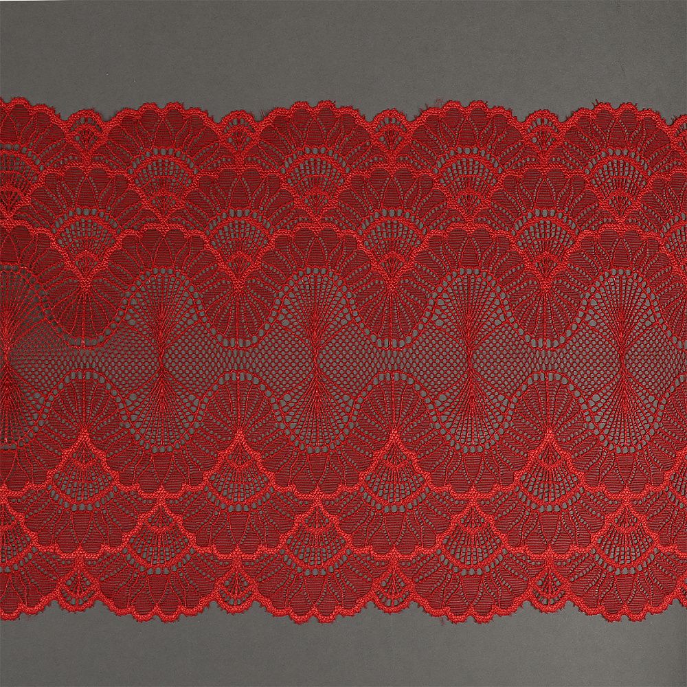 Кружево эластичное (стрейч) 8034 195мм цв.SD163 красный, 3м, Kruzhevo