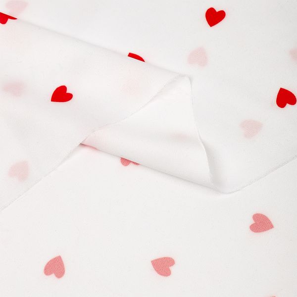 Шелк Армани 90 г/м², 150 см / 2 метра, TBYArm-hrt1, белый сердечки