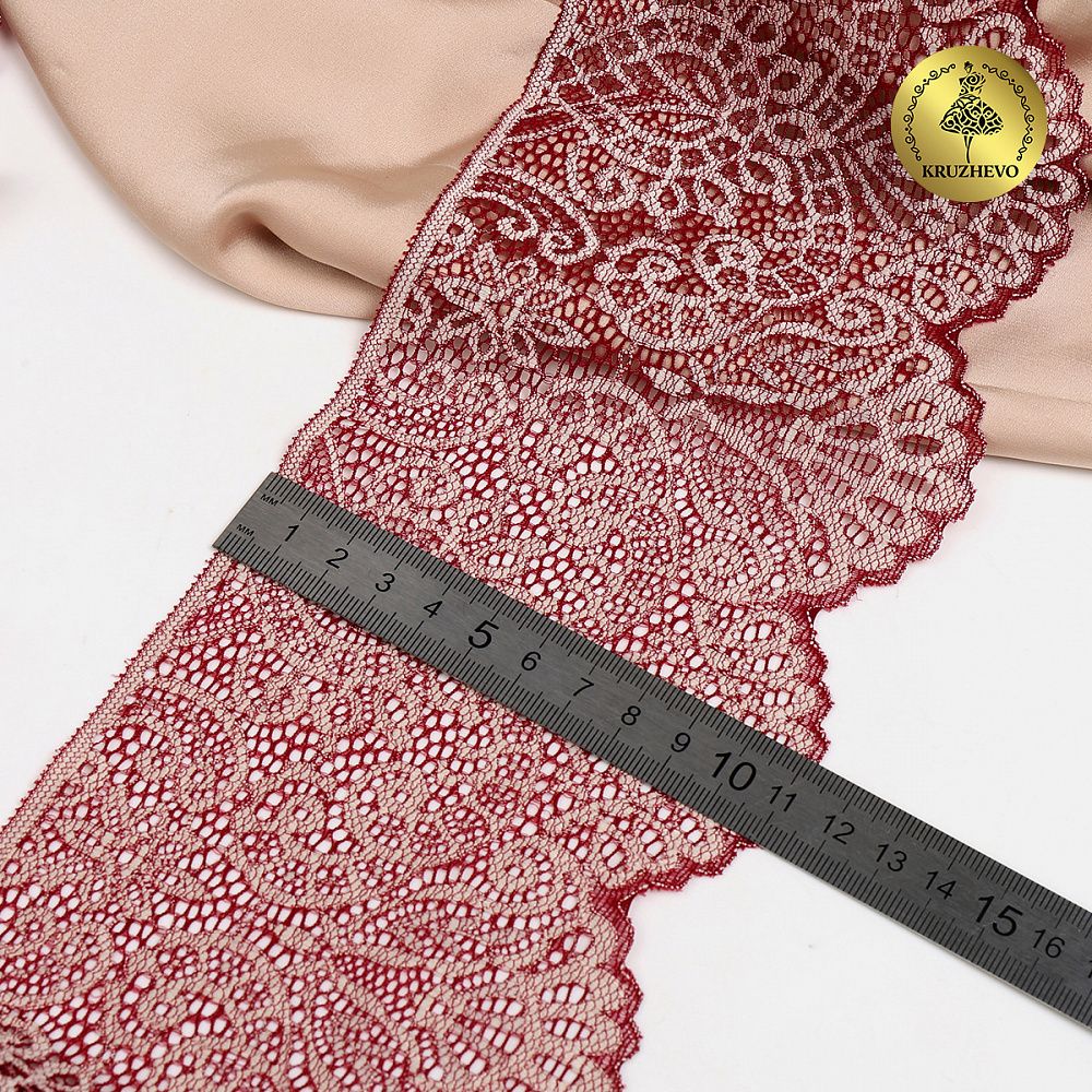 Кружево эластичное (стрейч) 110 мм, 40992PP цв.бордо+св.розовый уп.25м, Kruzhevo