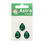 Хрустальные стразы в цапах формы капля, изумрудный 13х18 мм, 3 шт., АЦ009НН1318