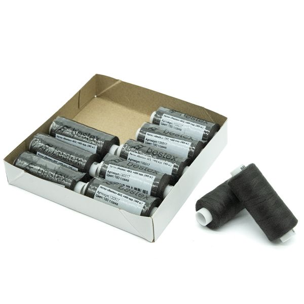 Нитки швейные бытовые Bestex 40/2, 365 м (400 ярд) / 10 кат., 180 черно-серый