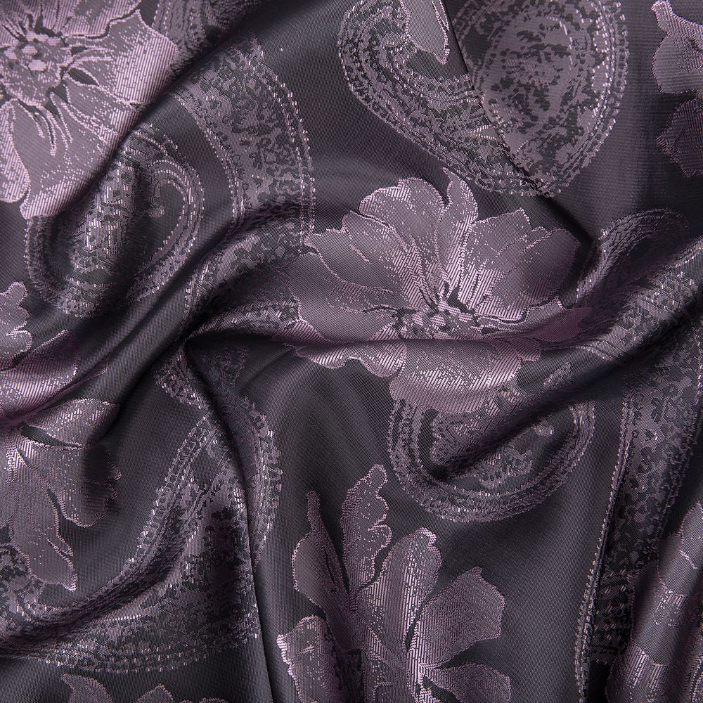 Ткань подкладочная (таффета) с рисунком 96 г/м², 100х145 см, 121 т.фиолетово-розовый (огурцы, цветы), Gamma JTR