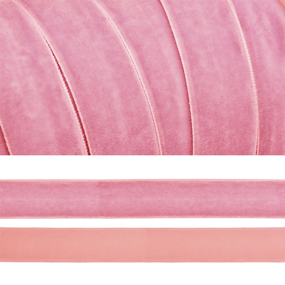 Лента бархатная 20 мм, нейлон, розовый, уп. 20 м