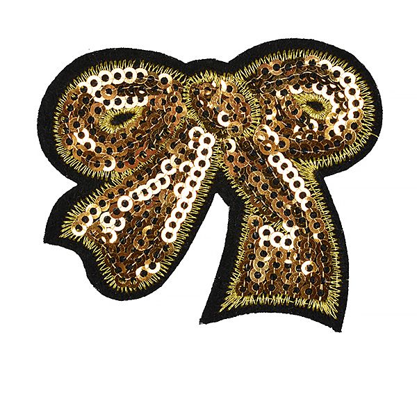 Термоаппликация с пайетками Бантик 63х50мм цв.1 золото, 10 шт