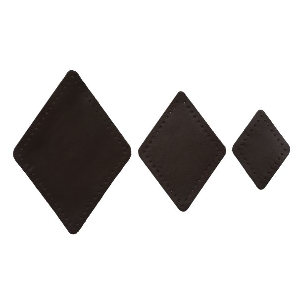 Набор заплаток пришивных из кожи, ромб 4х5,6см, 6х8,4см, 8х11,2см, с перфорацией, 3 шт (03 темно-коричневый), 9405