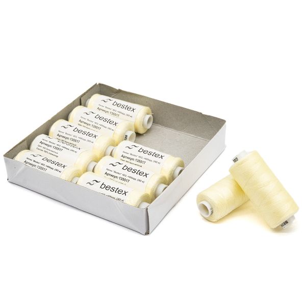 Нитки швейные бытовые Bestex 40/2, 365 м (400 ярд) / 10 кат., 002 бело-желтый