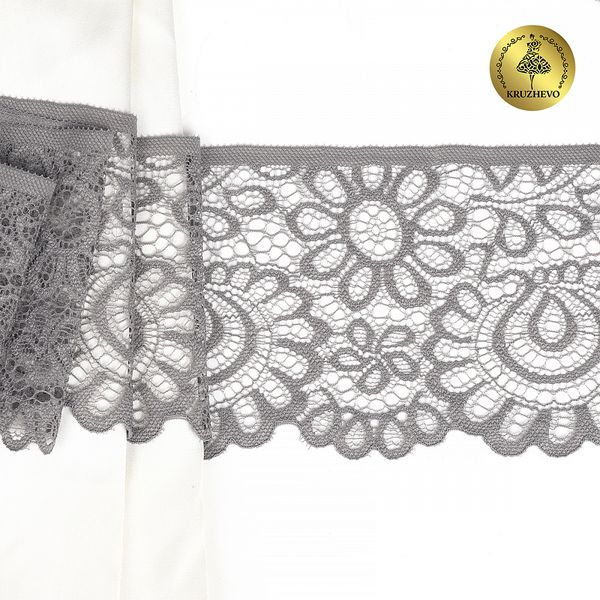 Кружево эластичное (стрейч) 90 мм, TBY.YSTL00839.N, L2475 серый, 3м, Kruzhevo