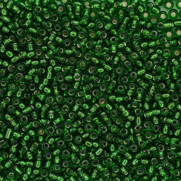 Бисер Astra&Craft 11/0 (2.1 мм), 200 г (10х20 г), цв. 27В зеленый/прозр.серебрист.центр (круг.отв)
