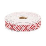 Лента (тесьма) жаккардовая 24.0 мм / 25±1 метров, Славянский орнамент Оберег, рис.9700 (1 красный/белый) С3772Г17