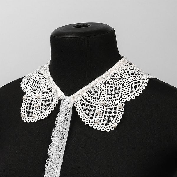 Накладной кружевной воротник 30х35 см, матовая нить Kruzhevo TBY.13/193, цв.белый уп.1шт