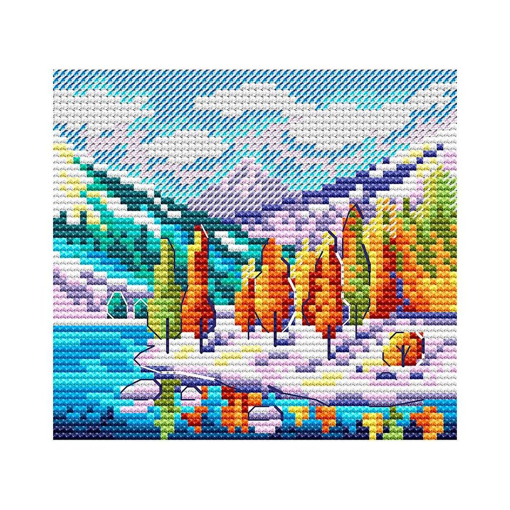 Набор для вышивания нитками МП Студия, Осень в горах 11х10см