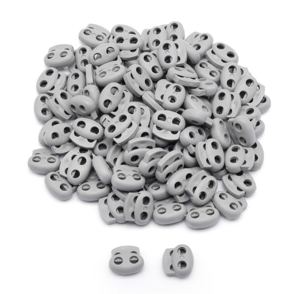 Фиксатор (зажим) для шнура пластик 2 отв., ⌀4.0 мм, 14х17 мм, овал малый ПП, св.серый, 100 шт